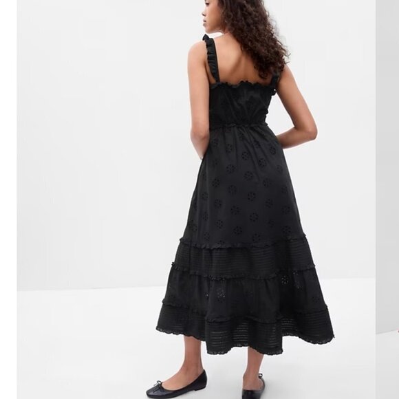 NWT Gap Ruffle Hem Eyelet Maxi Dress XXL - Black - Picture 2 of 3